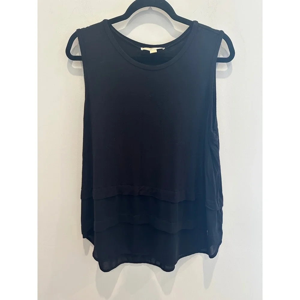Michael Kors Womens XL Black Mixed Media Tiered Chiffon Hem Tank Top